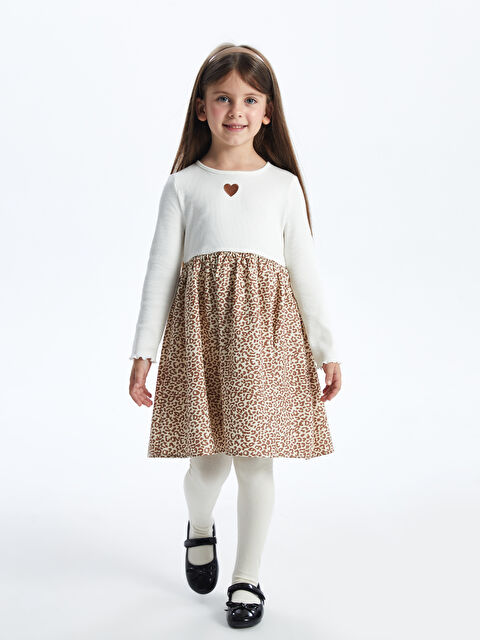 LCW Kids Bisiklet Yaka Uzun Kol Desenli Kız Çocuk Elbise - W4KO08Z1-FDP