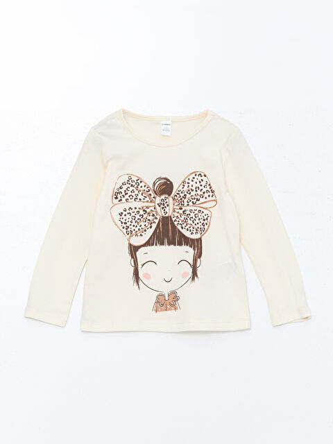 LCW Kids Bisiklet Yaka Uzun Kollu Baskılı Kız Çocuk Tişört - W4KO44Z1-FDP