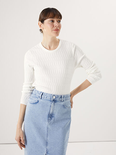 LCWAIKIKI Basic Bisiklet Yaka Dokulu Kadın Triko Kazak - W4KP27Z8-R9J