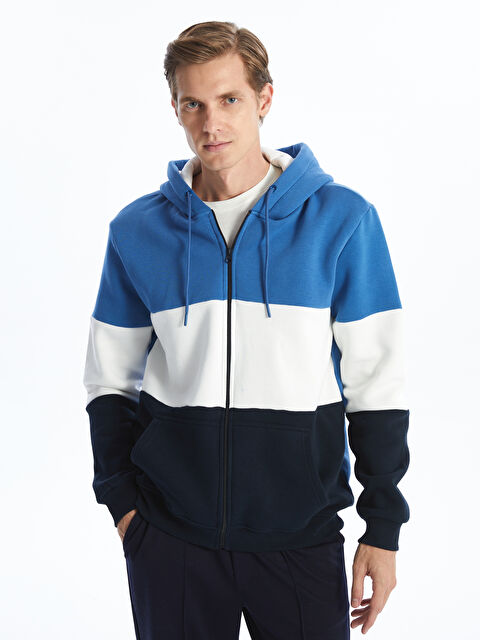 LC WAIKIKI Kapüşonlu Uzun Kollu Renk Bloklu Erkek Fermuarlı Sweatshirt - W4KQ08Z8-227