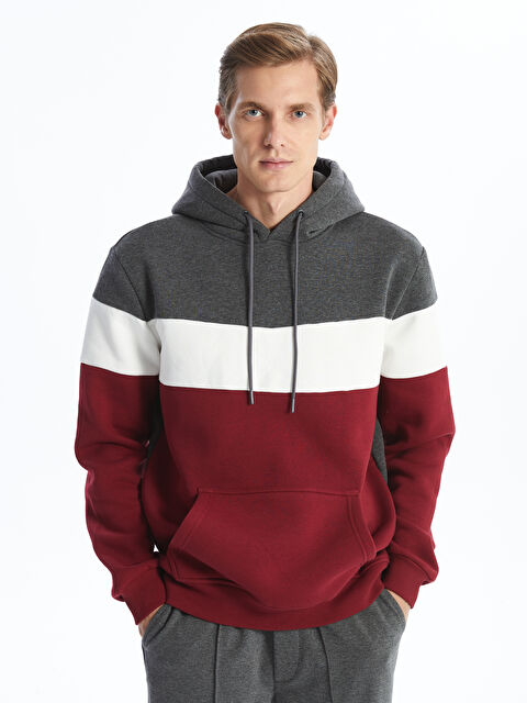 LC WAIKIKI Uzun Kollu Renk Bloklu Erkek Kalın Hoodie - W4KQ10Z8-585