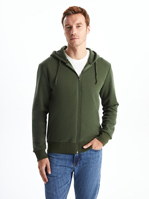 LC WAIKIKI Kapüşonlu Uzun Kollu Erkek Kalın Fermuarlı Sweatshirt - W4KQ17Z8-Z0M