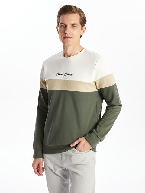 LCWAIKIKI Classic Bisiklet Yaka Uzun Kollu Renk Bloklu Erkek Kalın Kalın Sweatshirt - W4KQ29Z8-SQS