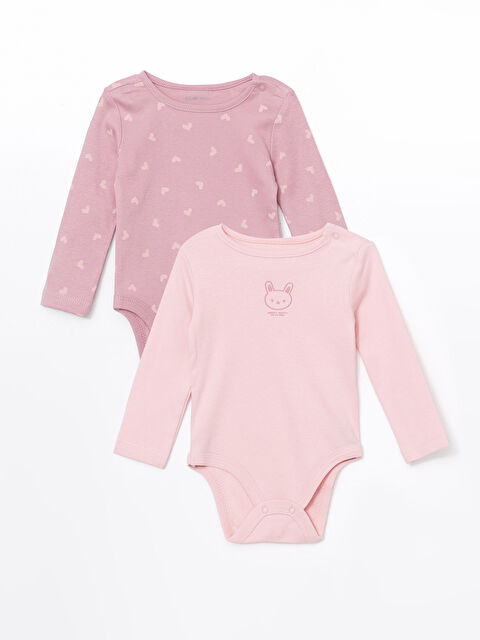 LCW baby Bisiklet Yaka Baskılı Kız Bebek Çıtçıtlı Bodysuit 2'li - W4KR26Z1-YHH