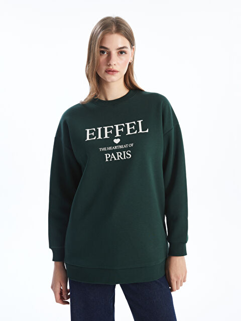 LCW Modest Bisiklet Yaka Baskılı Oversize Kadın Sweatshirt Tunik - W4KR69Z8-KVX