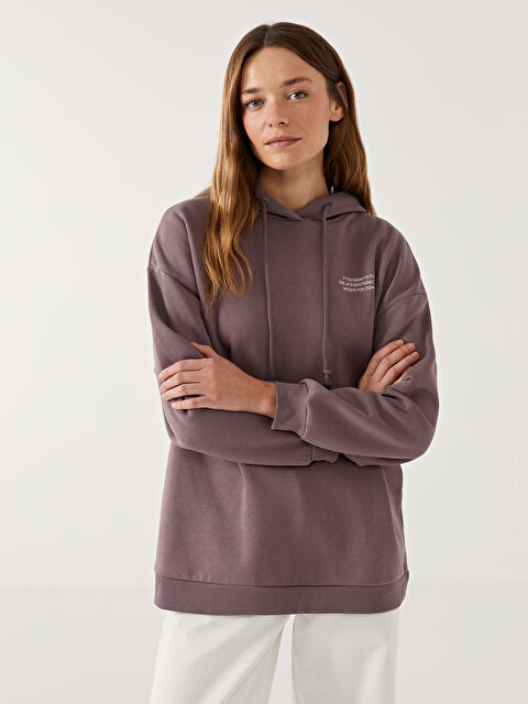 LCW Modest Kapüşonlu Baskılı Oversize Kadın Sweatshirt Tunik - W4KR72Z8-GVH