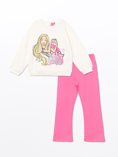 LCW Kids Barbie Baskılı Kız Çocuk Sweatshirt ve Tayt Pantolon 2'li - W4KR83Z1-FES
