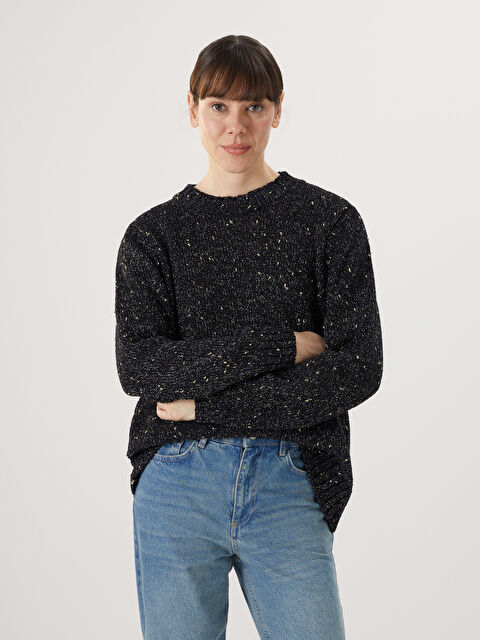 LCWAIKIKI Basic Bisiklet Yaka Desenli Kadın Triko Kazak - W4KR99Z8-CVL