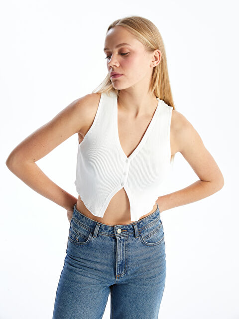 XSIDE V Yaka Kadın Triko Yelek - W4KS07Z8-R9J