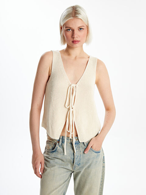 XSIDE V Yaka Dokulu Kadın Triko Hırka - W4KS08Z8-R9J