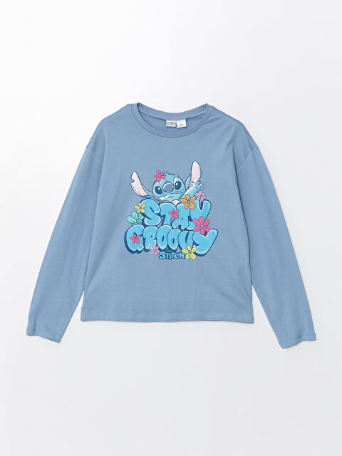 LCW Kids Bisiklet Yaka Stitch Baskılı Kız Çocuk Tişört - W4KS10Z4-FUX