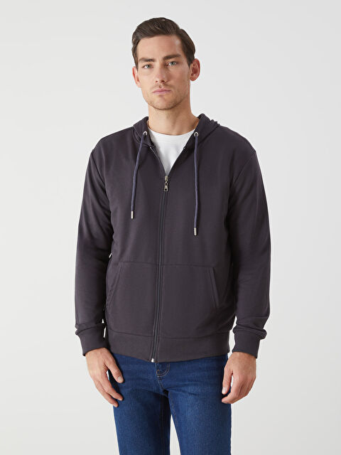 LC WAIKIKI Kapüşonlu Uzun Kollu Erkek Fermuarlı Sweatshirt - W4KS55Z8-VZR