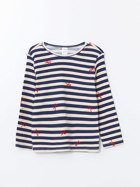 LCW Kids Bisiklet Yaka Çizgili Kız Çocuk Tişört - W4KS88Z1-LGS