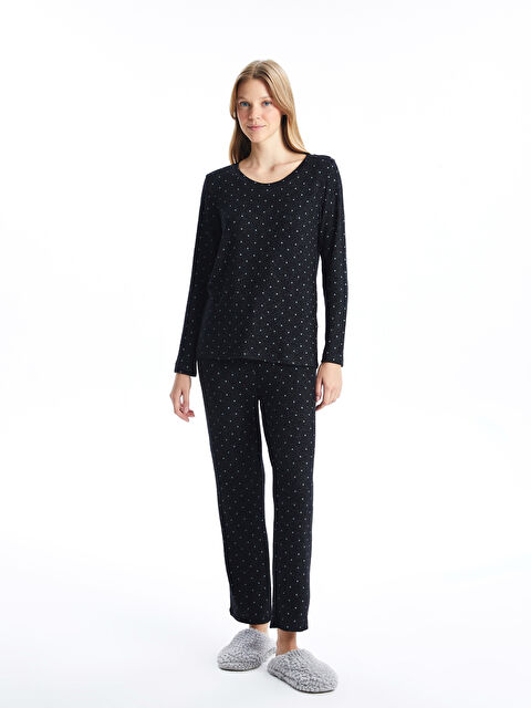 LC WAIKIKI Bisiklet Yaka Puantiyeli Kadın Pijama Takımı - W4KS99Z8-CVL