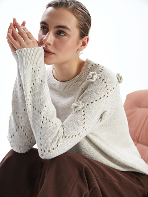 LCWAIKIKI Basic Bisiklet Yaka Ajurlu Kadın Triko Kazak - W4KT89Z8-R9J