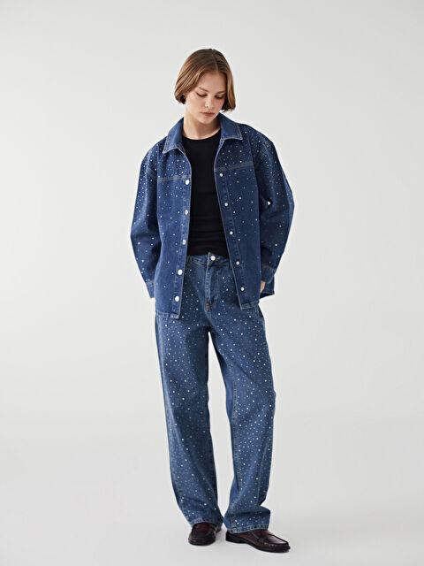 LCW Modest Straight Fit Taşlı Kadın Jean Pantolon - W4KU32Z8-507