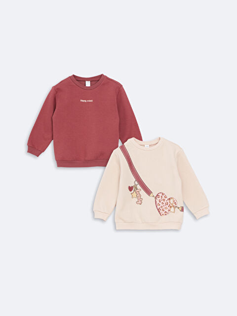 LCW Kids Bisiklet Yaka Kalın Baskılı Kız Bebek Sweatshirt 2'li - W4KU47Z1-G5N