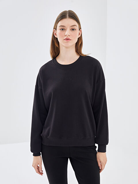 LC WAIKIKI Bisiklet Yaka Nakışlı Kadın Kalın Sweatshirt - W4KY07Z8-CVL