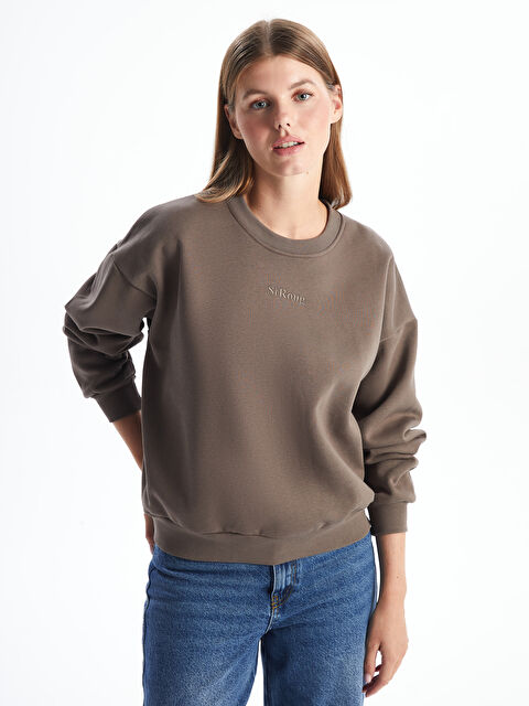 LC WAIKIKI Bisiklet Yaka Nakışlı Kadın Kalın Sweatshirt - W4KY07Z8-DFV