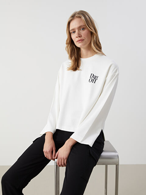 LCW Vision Bisiklet Yaka Baskılı Oversize Kadın Sweatshirt - W4KY42Z8-R9J