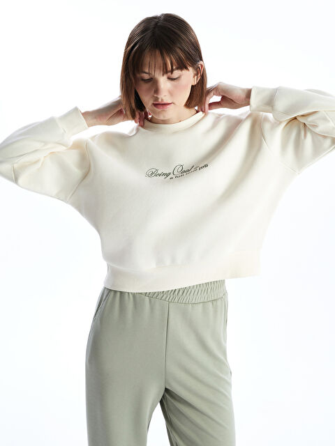 LCW Vision Bisiklet Yaka Baskılı Oversize Kadın Kalın Sweatshirt - W4KY44Z8-J0E