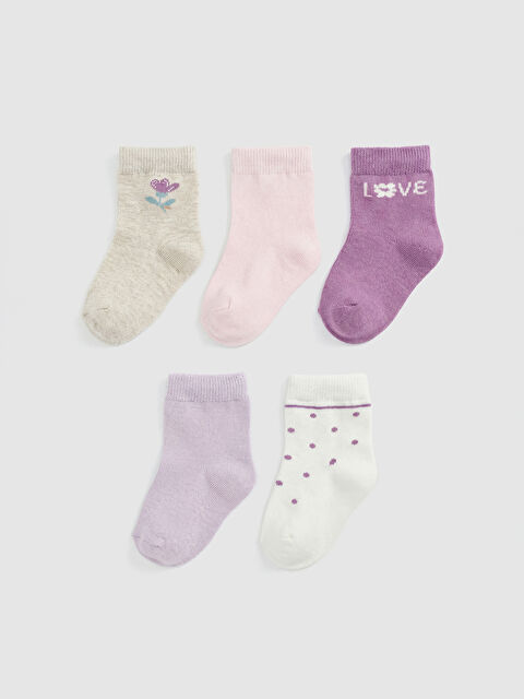 LCW baby Baskılı Kız Bebek Soket Çorap 5'li - W4KY60Z1-D5H