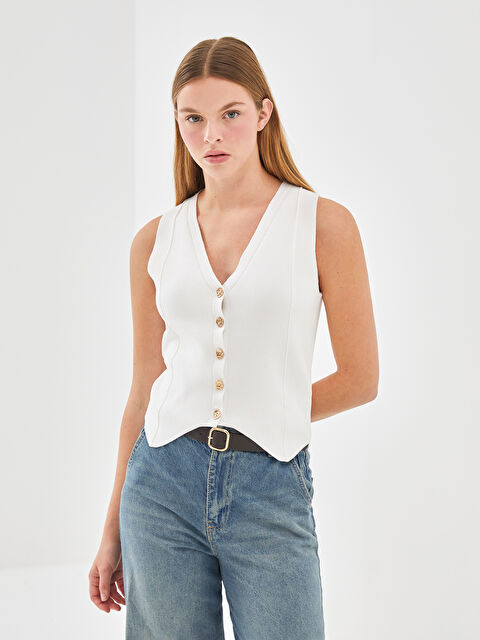 LCW Vision V Yaka Kadın Triko Yelek - W4L004Z8-R9J