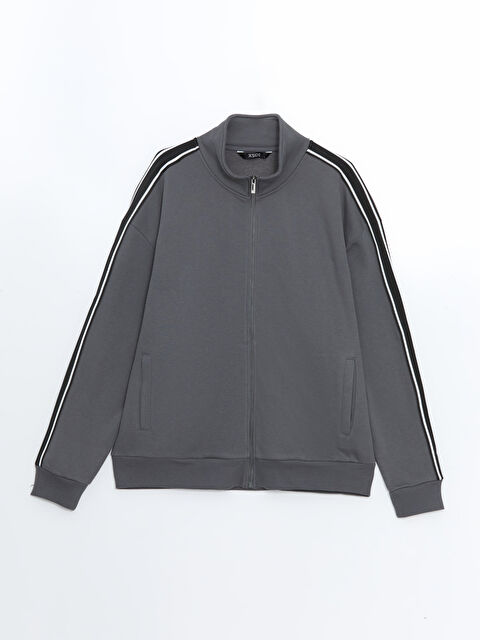 【ゆき】 XSIDE Gri Dik Yaka Uzun Kollu Erkek Fermuarlı Sweatshirt