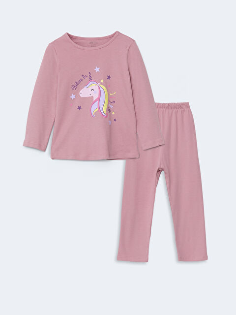 LCW Kids Bisiklet Yaka Kız Çocuk Pijama Takımı - W4L026Z1-YGP
