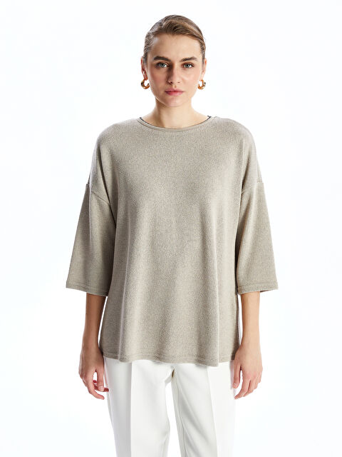 LCWAIKIKI Basic Bisiklet Yaka Oversize Kadın Tişört - W4L056Z8-QYF