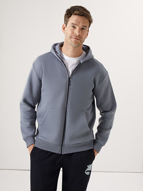 XSIDE Kapüşonlu Uzun Kollu Erkek Fermuarlı Sweatshirt - W4L063Z8-HZX