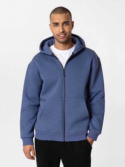 XSIDE Kapüşonlu Uzun Kollu Erkek Kalın Fermuarlı Sweatshirt - W4L063Z8-J0K