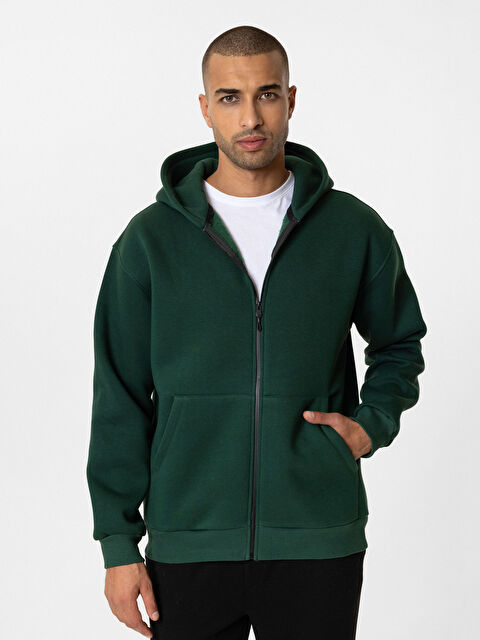 XSIDE Kapüşonlu Uzun Kollu Erkek Kalın Fermuarlı Sweatshirt - W4L063Z8-J1P
