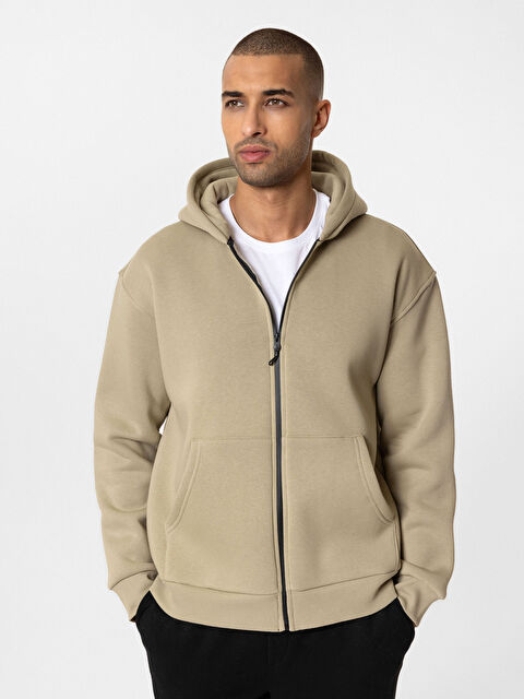 XSIDE Kapüşonlu Uzun Kollu Erkek Kalın Fermuarlı Sweatshirt - W4L063Z8-J2K