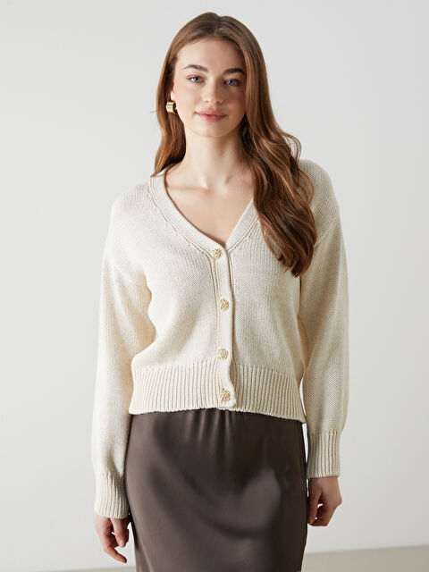 LCW Vision V Yaka Kadın Triko Hırka - W4L067Z8-R9J