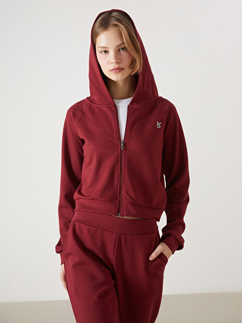 KOOR SPORT Kapüşonlu Baskılı Kadın Fermuarlı Sweatshirt - W4L080Z8-HRL