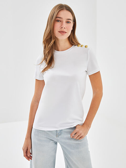 LCW Modest Bisiklet Yaka Kadın Tişört - W4L109Z8-Q6K