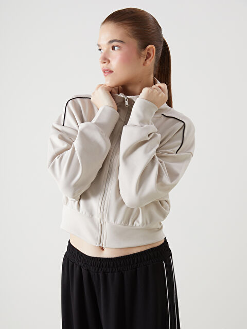 KOOR SPORT Dik Yaka Baskılı Crop Kadın Fermuarlı Sweatshirt - W4L134Z8-FZJ