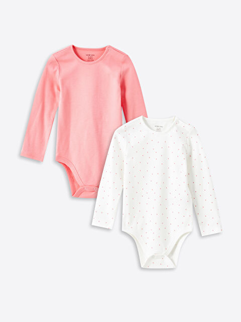 LCW baby Bisiklet Yaka Uzun Kollu Kız Bebek Çıtçıtlı Bodysuit 2'li - W4L140Z1-LRA