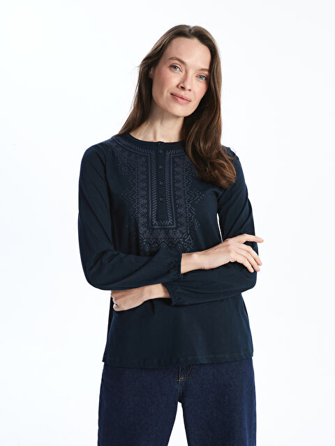 LCW Grace Bisiklet Yaka Desenli Kadın Bluz - W4L164Z8-E1J