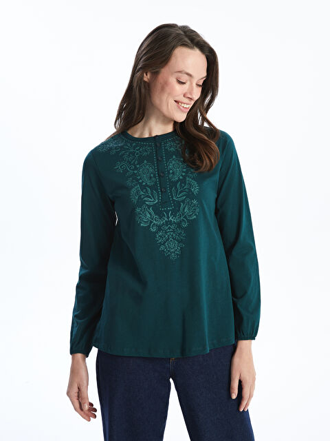 LCW Grace Bisiklet Yaka Nakışlı Kadın Bluz - W4L175Z8-HKE