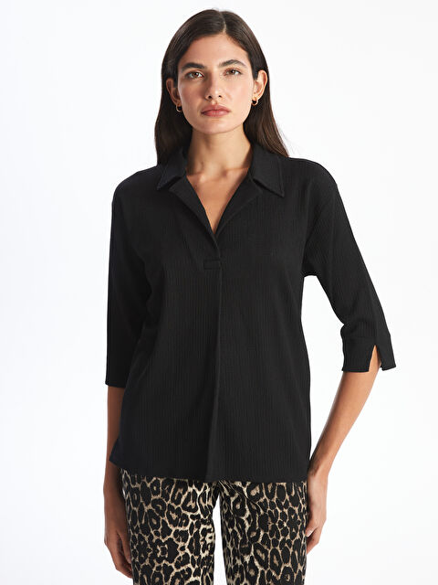 LCWAIKIKI Basic Gömlek Yaka Dokulu Oversize Kadın Bluz - W4L180Z8-CVL