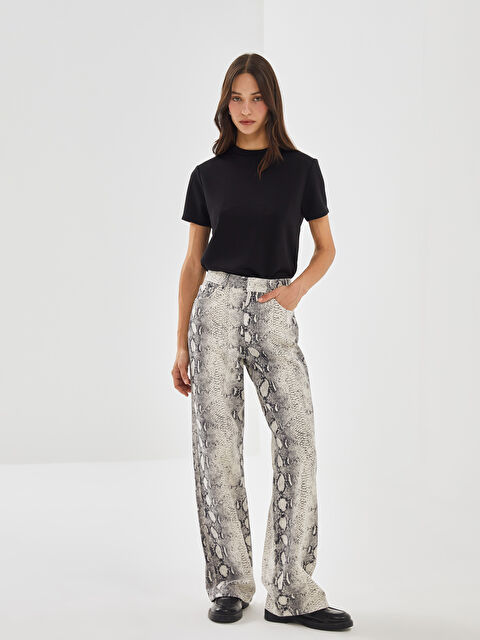 LCW Vision Straight Fit Desenli Kadın Jean Pantolon - W4L203Z8-PQB