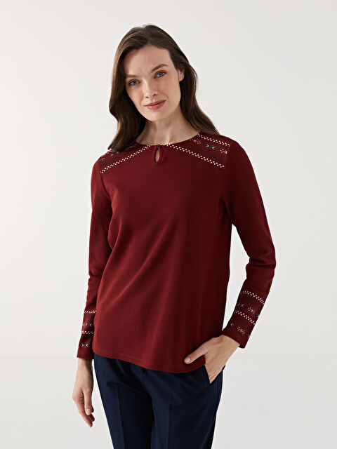 LCW Grace Bisiklet Yaka Desenli Kadın Bluz - W4L216Z8-HNY