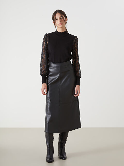 LCWAIKIKI Classic Standart Fit Düz Deri Görünümlü Kadın Etek - W4L229Z8-CVL