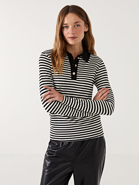 LCW Modest Polo Yaka Çizgili Kadın Body - W4L260Z8-LEG