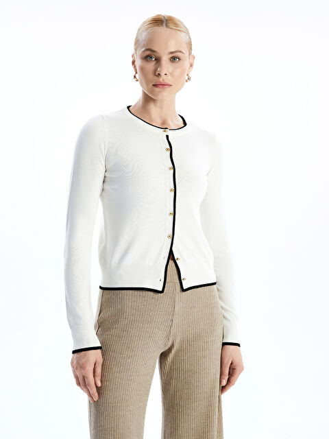 LCW Vision Bisiklet Yaka Renk Bloklu Kadın Triko Hırka - W4L274Z8-R9J