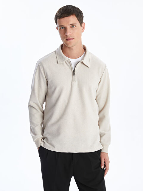 LCWAIKIKI Classic Polo Yaka Uzun Kollu Erkek Sweatshirt - W4L302Z8-MHJ