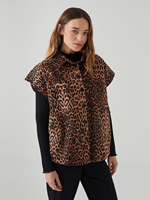 Natuvera Leopar Desenli Oversize Kadın Yelek - W4L374Z8-YZU