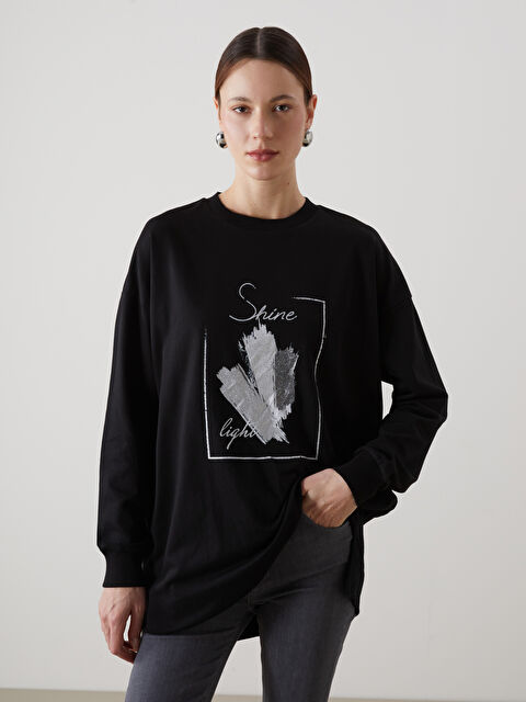 LCWAIKIKI Classic Crew Neck Printed Oversize Women's Sweatshirt Tunic - W4L437Z8-CVL